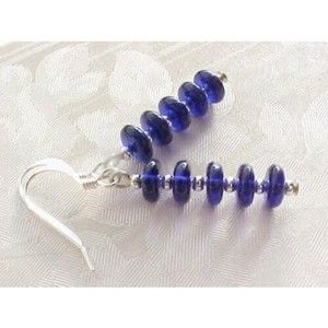 B2G1 Cobalt Blue Glass Earrings Czech Disc Beads Modern Stack Artisan Made Gifts